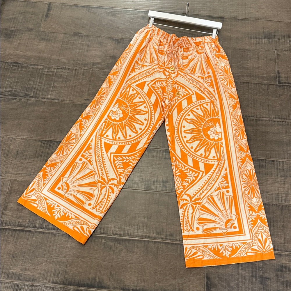 NWOT RACHEL ZOE WIDE LEG LINEN PANTS SOZE Medium Vibrant Orange Patterned Pants